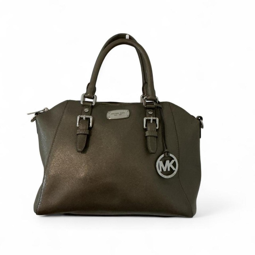 Michael Kors Satchel Women Medium Metallic Grey Good Saffiano Leather Bag